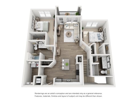 Floor plan for 2 beds, 2 baths, 1204 sqft